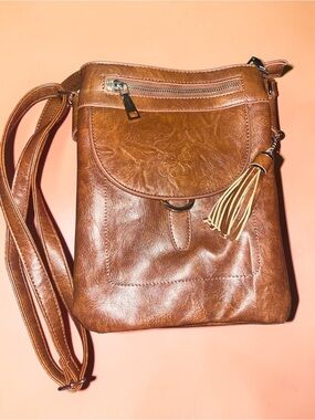 Coofit Classic Brown Crossbody Bag with Tassel Accent